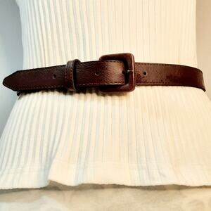 Vintage Faux Leather Womens Belt Medium Waist Carob Brown Square Covered Buckle